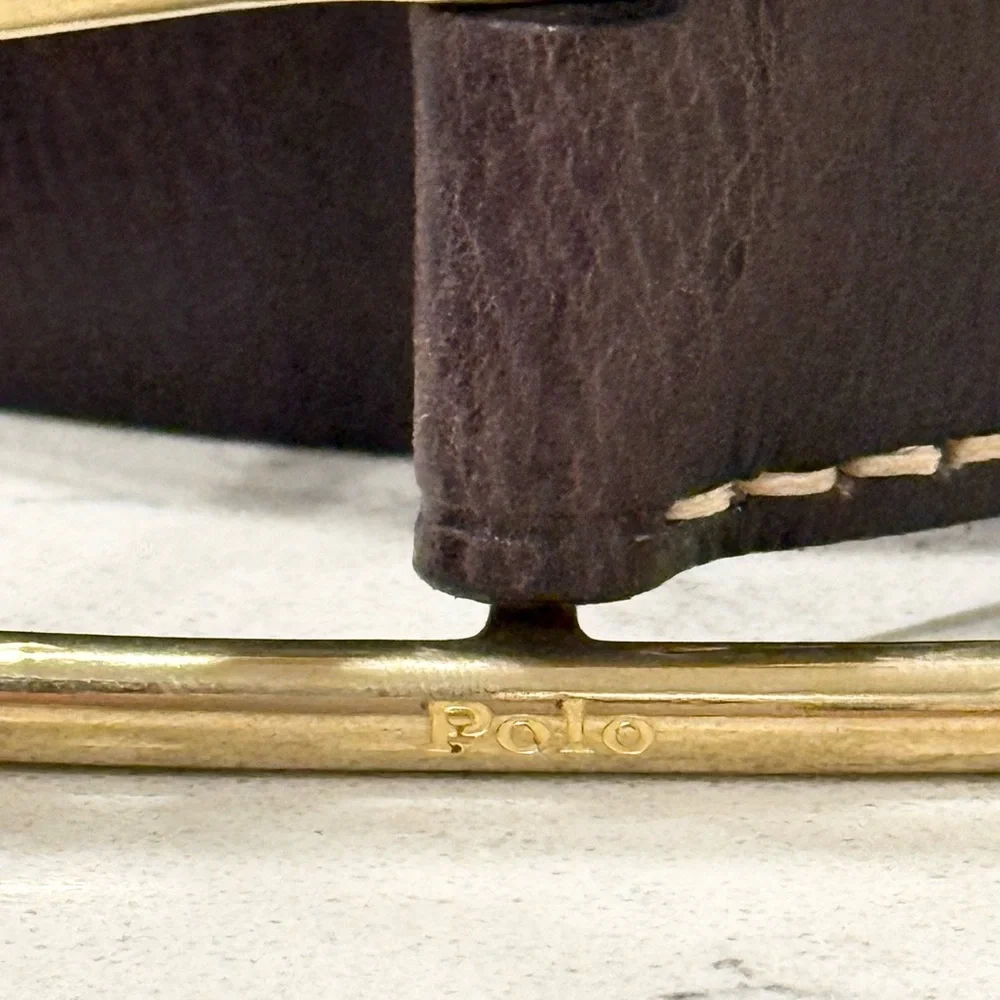 POLO Ralph Lauren Brown Vachetta Leather Square-Buckle Wide Belt, Size Large